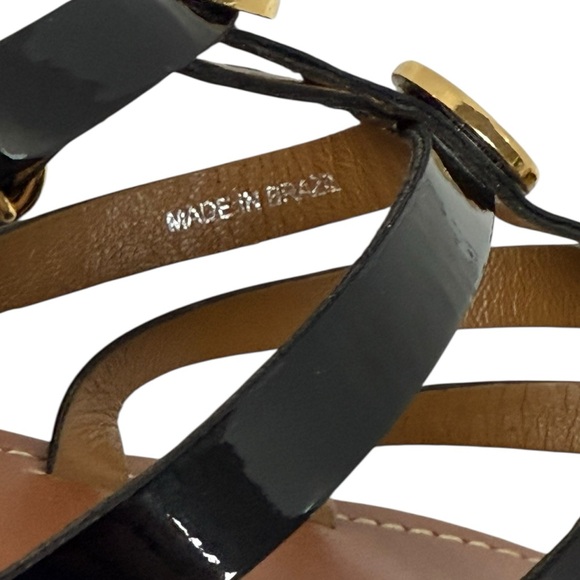 Tory Burch Alexis Women’s Patent Black & Gold Sandals Size-7 EUC - Picture 7 of 11